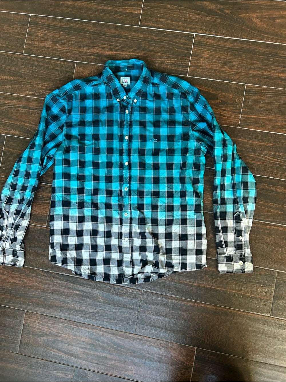 Lacoste Live Men’s Ombré Plaid Long Sleeve Button Down Size 44 L